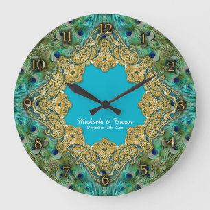 Art Deco Peacock Gold Glitter Old Hollywood Gatsby Grote Klok