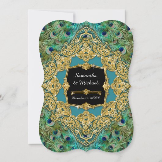 Art Deco Peacock Gold Glitter Old Hollywood Gatsby Kaart (Achterkant)