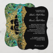 Art Deco Peacock Gold Glitter Old Hollywood Gatsby Kaart (Voorkant / Achterkant)