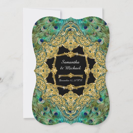Art Deco Peacock Gold Glitter Old Hollywood Gatsby Kaart (Achterkant)