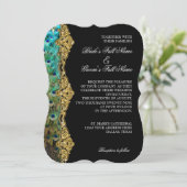 Art Deco Peacock Gold Glitter Old Hollywood Gatsby Kaart (Staand voorkant)