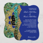 Art Deco Peacock Gold Glitter Old Hollywood Gatsby Kaart (Voorkant / Achterkant)