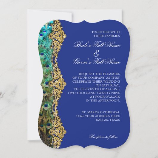 Art Deco Peacock Gold Glitter Old Hollywood Gatsby Kaart (Voorkant)