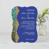 Art Deco Peacock Gold Glitter Old Hollywood Gatsby Kaart (Staand voorkant)