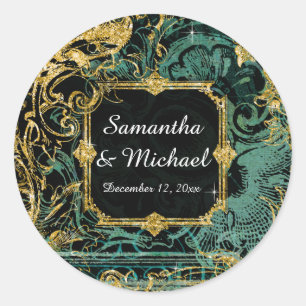 Art Deco Peacock Gold Glitter Old Hollywood Gatsby Ronde Sticker