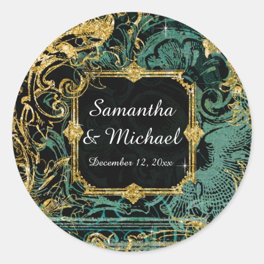 Art Deco Peacock Gold Glitter Old Hollywood Gatsby Ronde Sticker (Voorkant)