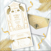 Art Deco Peacock Gold & White Wedding Invitations All In One Uitnodiging
