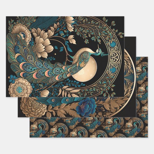 Art Deco Peacock Inpakpapier Vel (Set)