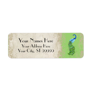 Art Deco Peacock Lime Groene Overeenkomende Verzen Etiket