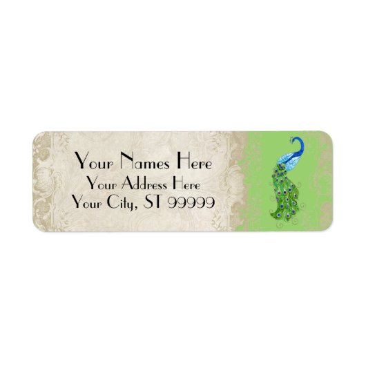 Art Deco Peacock Lime Groene Overeenkomende Verzen Etiket (Voorkant)