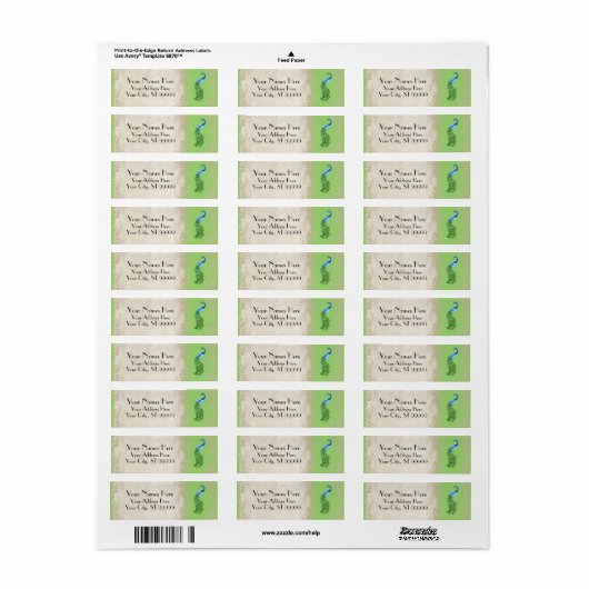 Art Deco Peacock Lime Groene Overeenkomende Verzen Etiket (Full Sheet)