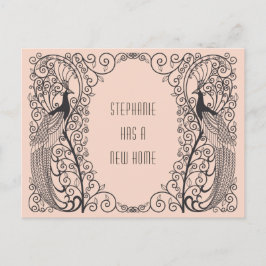 Art Deco Peacock Nieuw adres Verhuizen Aankondigingskaart