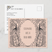 Art Deco Peacock Nieuw adres Verhuizen Aankondigingskaart (Voorkant / Achterkant)