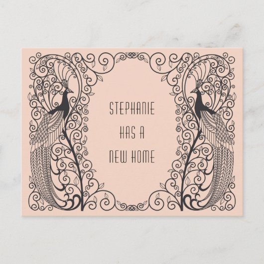Art Deco Peacock Nieuw adres Verhuizen Aankondigingskaart (Voorkant)
