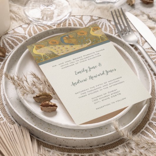 Art Deco Peacock Parade Bird Wedding Uitnodiging