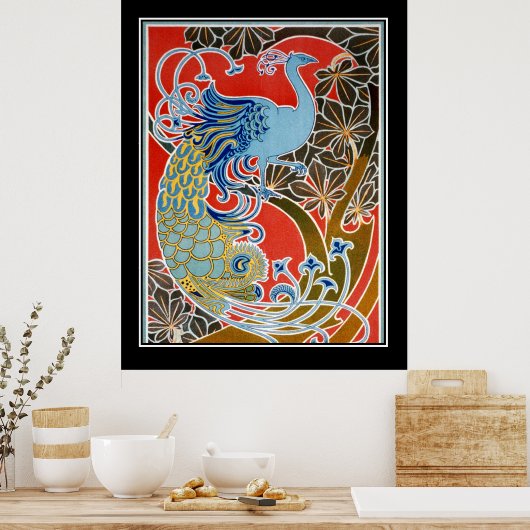 Art Deco Peacock  Poster (Keuken)