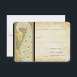 Art Deco Peacock RSVP Kaartje<br><div class="desc">Elegant Art Nouveau Peacock met Coral Heart Feathers en Yellow Flowers > Peacock Feather Birdcage Weddings -matching Programma's, menu's, Insert Cards en nog veel meer</div>
