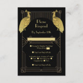 Art Deco Peacock Speak Easy Party Gold & Black Informatiekaartje (Voorkant)