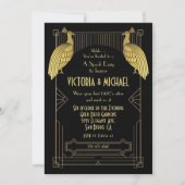 Art Deco Peacock Speak Easy Party Gold & Black Kaart (Voorkant)