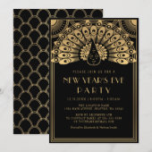 Art Deco Peacock Uitnodiging Eve-partij nieuwjaar (Voorkant / Achterkant)