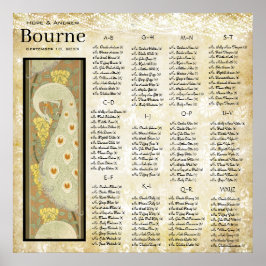 ART DECO Peacock Wedding Seding Chart Poster