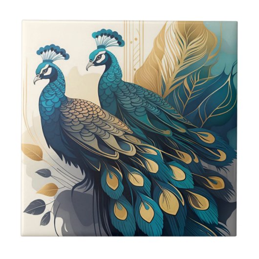 Art Deco Peacocks Tegeltje (Voorkant)
