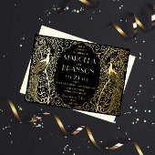 Art Deco Peacocks Wedding Gold Foil Uitnodiging
