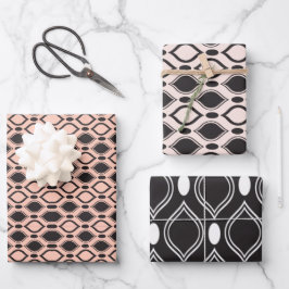 Art Deco Pearls Anthracite en White Pattern Inpakpapier Vel
