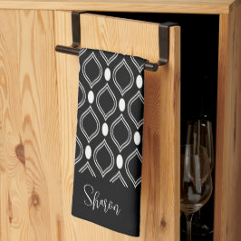 Art Deco Pearls Black en White Monogrammed Theedoek