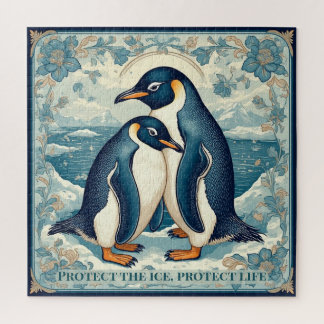 Art Deco Penguin Ice Bird Couple Floral Snow Ocean Legpuzzel