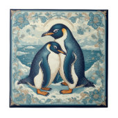 Art Deco Penguin Ice Bird Couple Snow Ocean Floral Tegeltje (Voorkant)