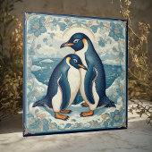 Art Deco Penguin Ice Bird Couple Snow Ocean Floral Tegeltje