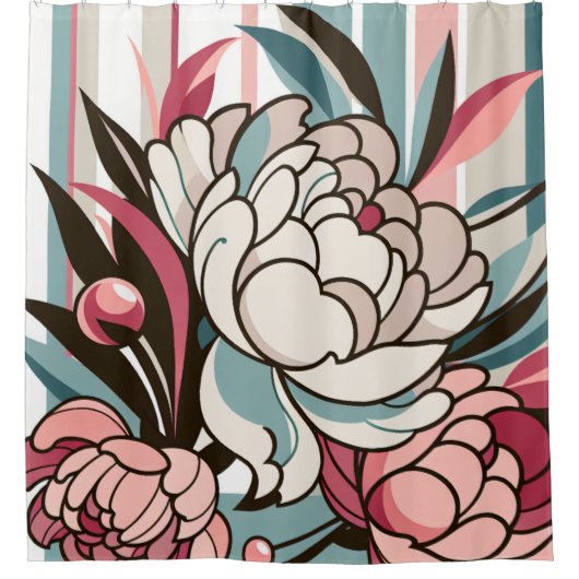 Art Deco Peonies Douchegordijn (Voorkant)