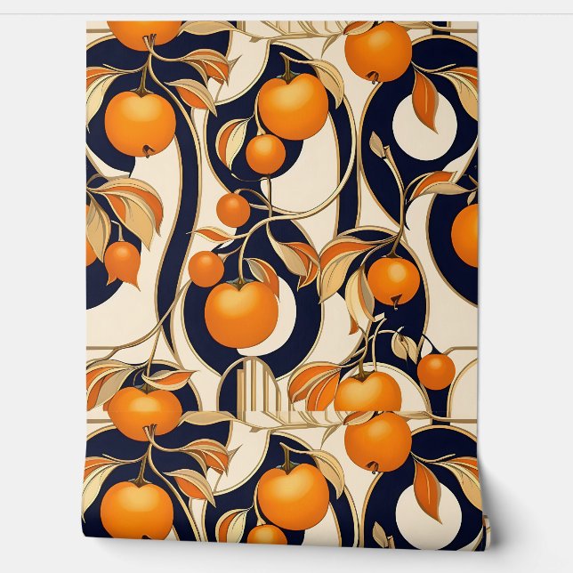 Art Deco Persimmon fruitpatroon Behang (Afrollen)