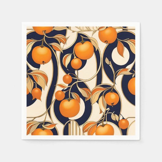 Art Deco Persimmon fruitpatroon Servet (Voorkant)