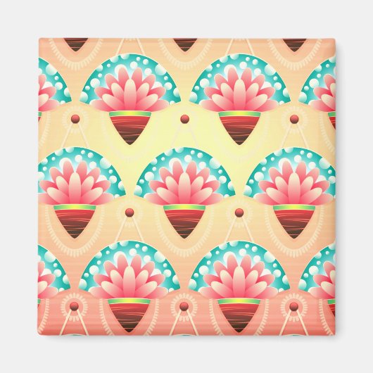 Art deco perzik blauwgroen gouden bloemmotief magneet (Voorkant)