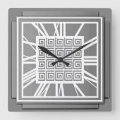 Art Deco, pewter grijs Vierkante Klok (Voorkant)