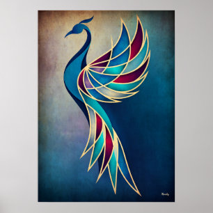 Art Deco Phoenix Abstract Geometrische Vogel Wand Poster