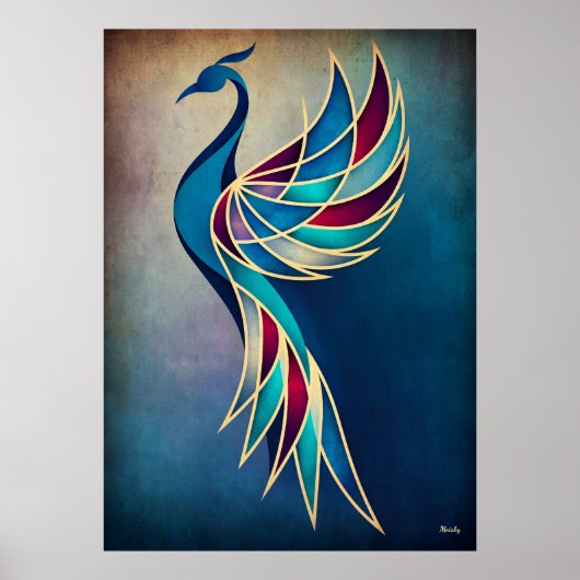 Art Deco Phoenix Abstract Geometrische Vogel Wand  Poster (Voorkant)