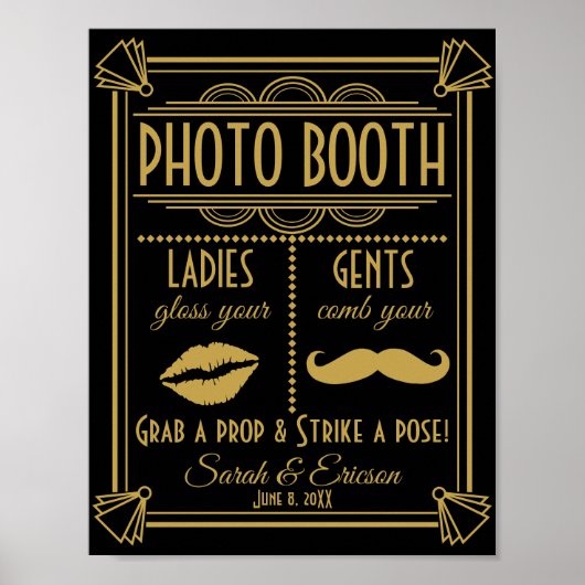 Art Deco PHOTO BOOTH trouwbord zwart en goud Poster (Voorkant)