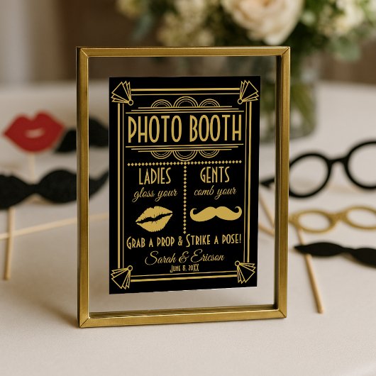 Art Deco PHOTO BOOTH trouwbord zwart en goud Poster
