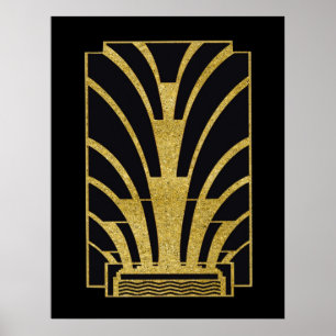 Art Deco-pictogram in goud op zwart Poster