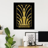Art Deco-pictogram in goud op zwart Poster (Thuiskantoor)