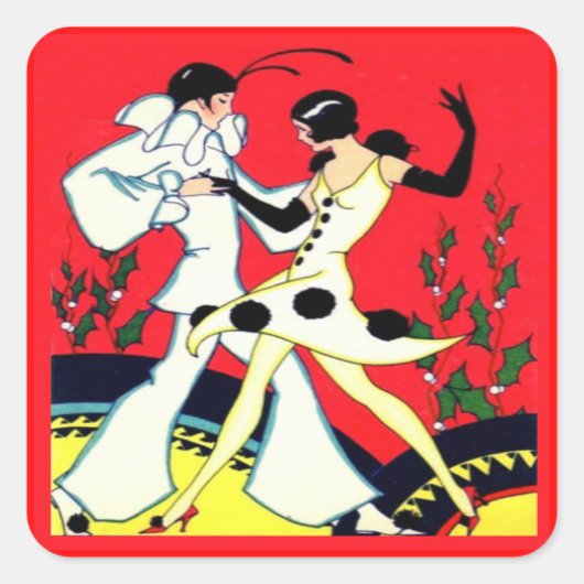Art Deco Pierrot Dansers Stickers (Voorkant)