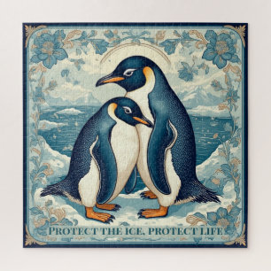 Art Deco Pinguïn Ijs Vogel Paar Bloem Sneeuw Oceaa Legpuzzel