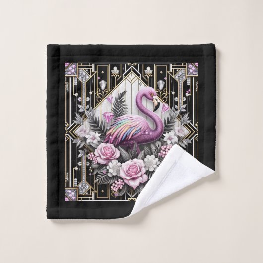 Art Deco Pink and Rainbow Flamingo  Bad Handdoek (Wasdoekje)