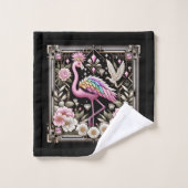 Art Deco Pink and Rainbow Flamingo  Bad Handdoek (Wasdoekje)