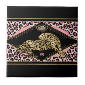 Art Deco Pink en Gold Leopard Tegeltje (Voorkant)