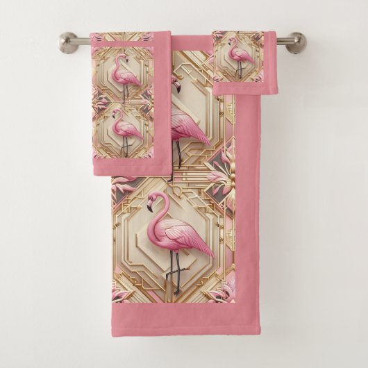 Art Deco Pink Flamingo  Bad Handdoek (Insitu)