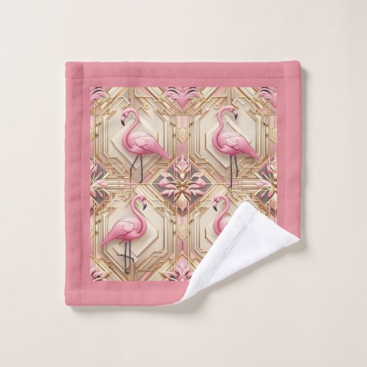 Art Deco Pink Flamingo  Bad Handdoek (Wasdoekje)